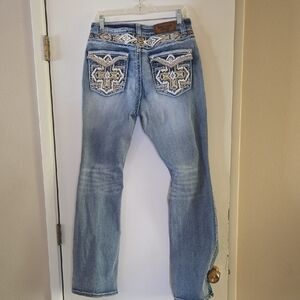 Embellished Boot Cut Jeans - Light Blue
